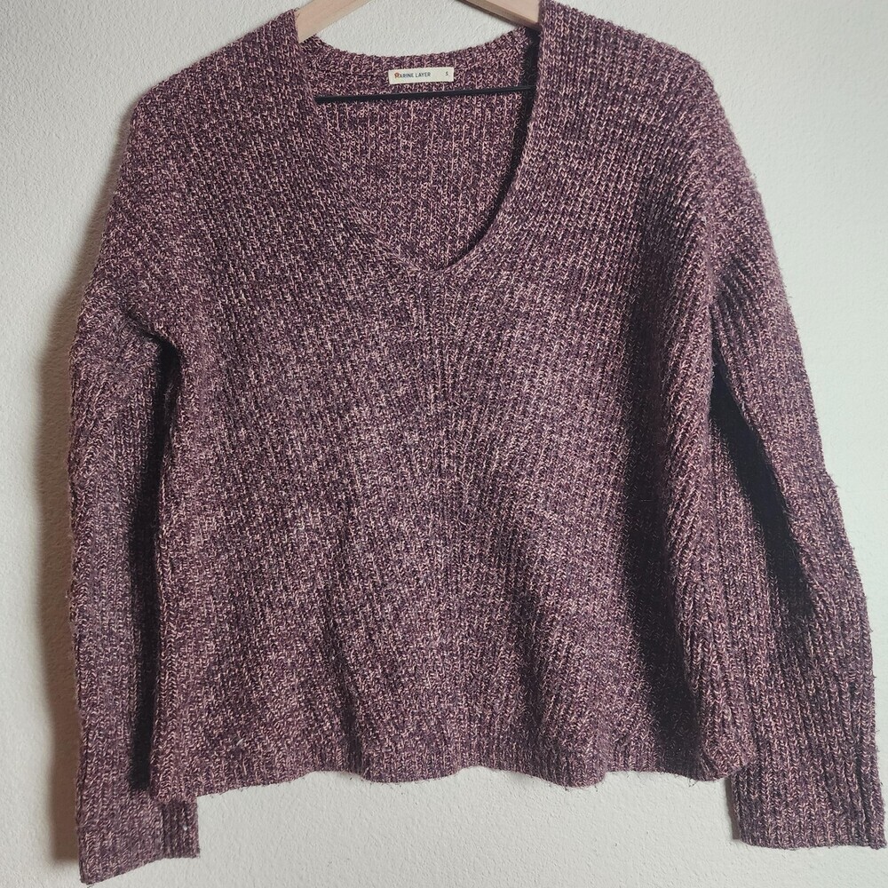 Marine Layer Sweater Womens Small Purple Ezra V Neck Chunky Knit Cozy Fall Soft